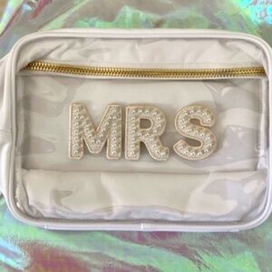 "Mrs" Cosmetic/Packing Pouch, White, Custom Embroidered.
